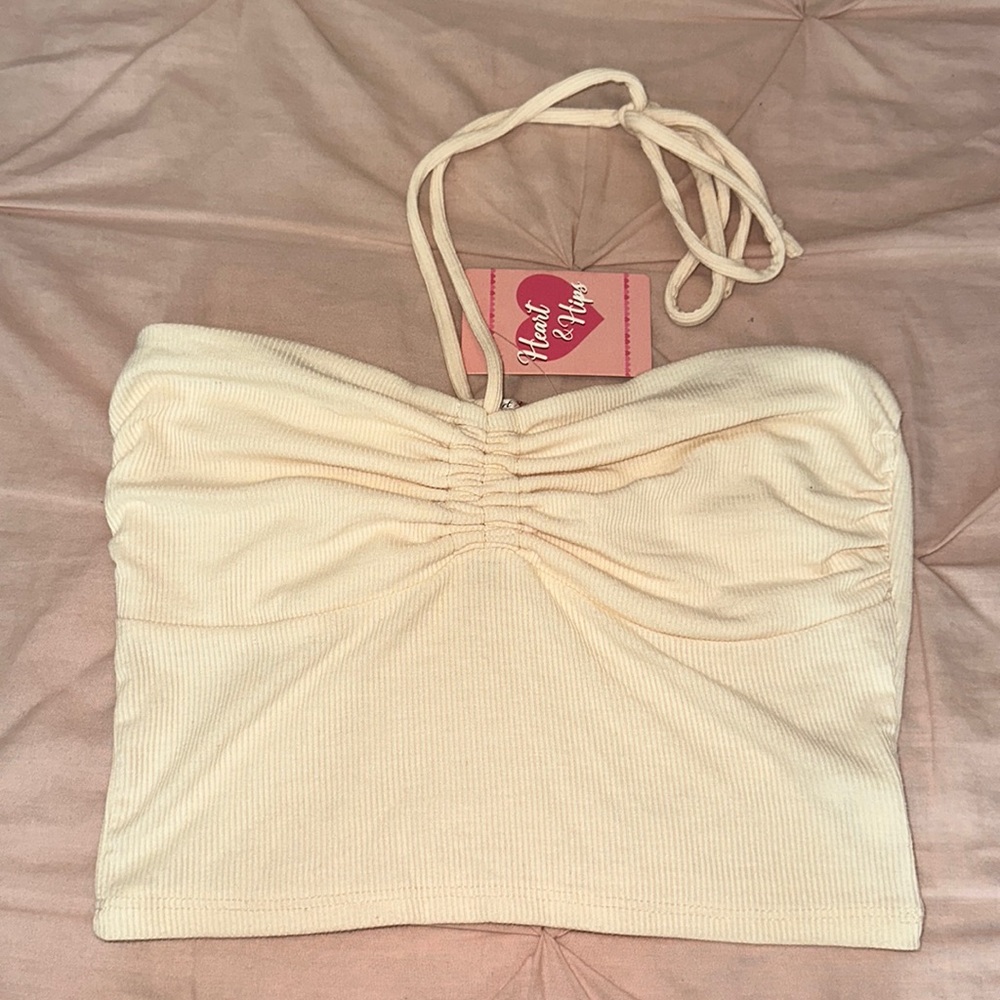 Pastel Yellow Crop Top With Neck Straps Size: S